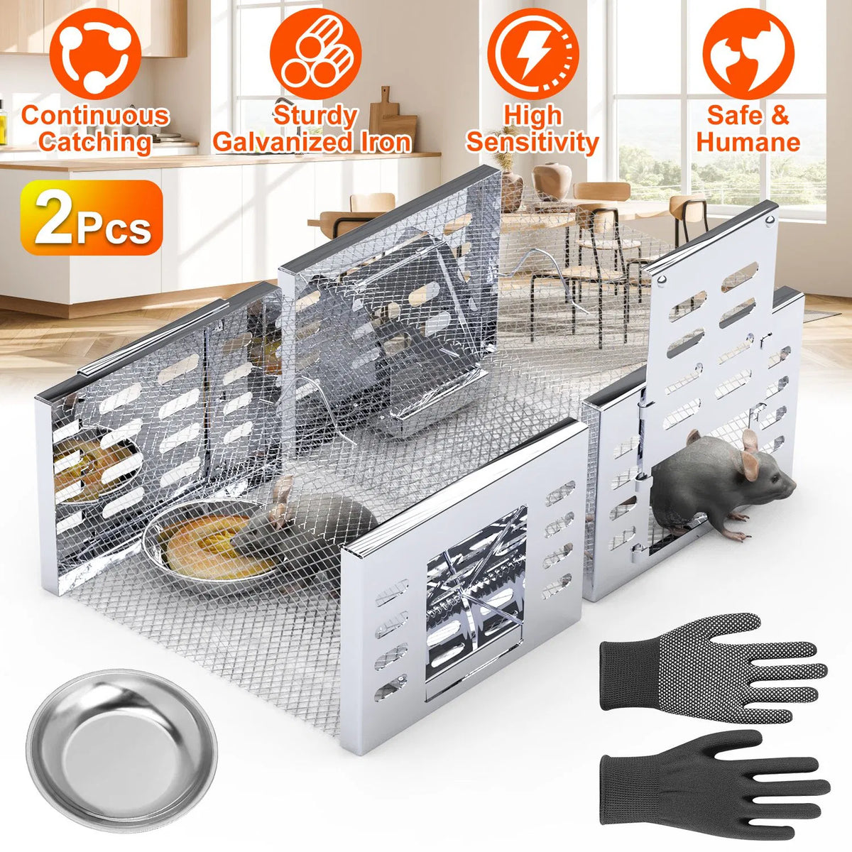 2Pcs Humane Rat Trap Catch and Release Live Mouse Cage Traps with Automatic Continuous Cycle Trapping for Chipmunk Roden