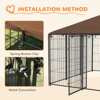 6.9' x 6.9' x 5' Outdoor Dog Kennel with Canopy, Rotating Bowls, Coffee