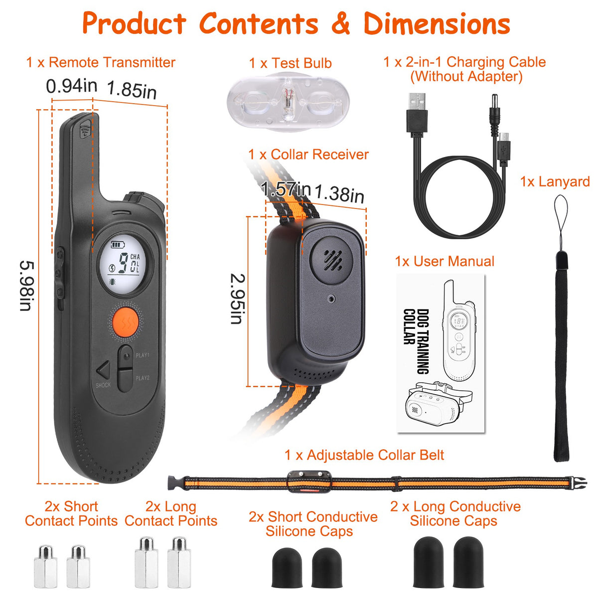 1Pc 984FT Dog Training Collar IP65 Waterproof Pet Beep Vibration Electric Shock Collar 3 Channels Rechargeable Transmitt