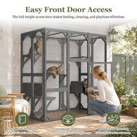 71" x 37" x 71" Outdoor Cat Enclosure, Large Wooden Cat Cage with Mesh Panels & Waterproof Roof, Well-Ventilated & Escap