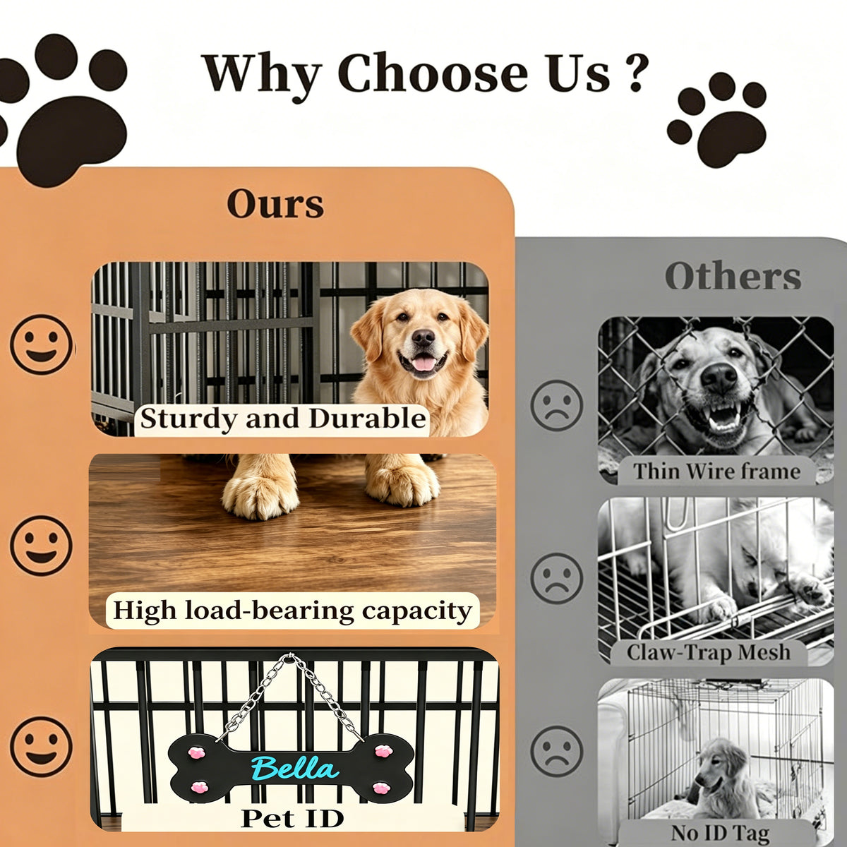 Vintage wood grain dog cage edge,360 degree rotating bowl with safety grade soft silicone material