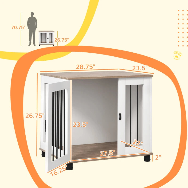 Dog Kennel Furniture Side End Table Indoor With Lockable Door, For Small And Medium Dogs, Walnut Brown