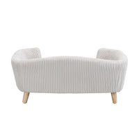Elevated Dog Bed Frame for Small Dog, Corduroy Pet Couch Bed with Rubber Wood Legs and Supportive Foam, Beige , Easy Ass