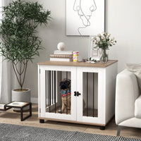 Dog Kennel Furniture Side End Table Indoor With Lockable Door, For Small And Medium Dogs, Walnut Brown