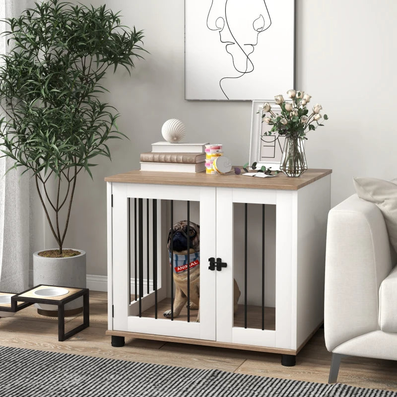 Dog Kennel Furniture Side End Table Indoor With Lockable Door, For Small And Medium Dogs, Walnut Brown