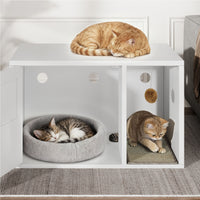 Cat Litter Box Cabinet Multifunctional White Modern Cat House Washroom End Table For Bedroom Living Room
