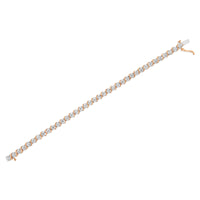 14K Rose Gold Plated .925 Sterling Silver 1/10 Cttw Diamond Round Miracle Plate and "S" Link Tennis Bracelet (I-J Color, I2- I3 Clarity) - 7"