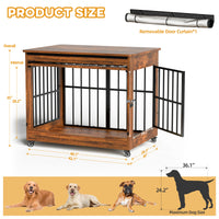 42in Large Dog Crate Furniture, Double Door Wooden Indoor Dog Kennel Furniture, Decorative Pet Cage End Table With Wheel