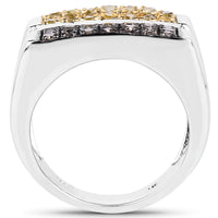 0.63 Carat Genuine Champagne Diamond and Yellow Diamond .925 Sterling Silver Ring