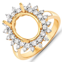 0.79 Carat Genuine White Diamond 14K Yellow Gold Semi Mount Ring - holds 11x9mm Oval Gemstone