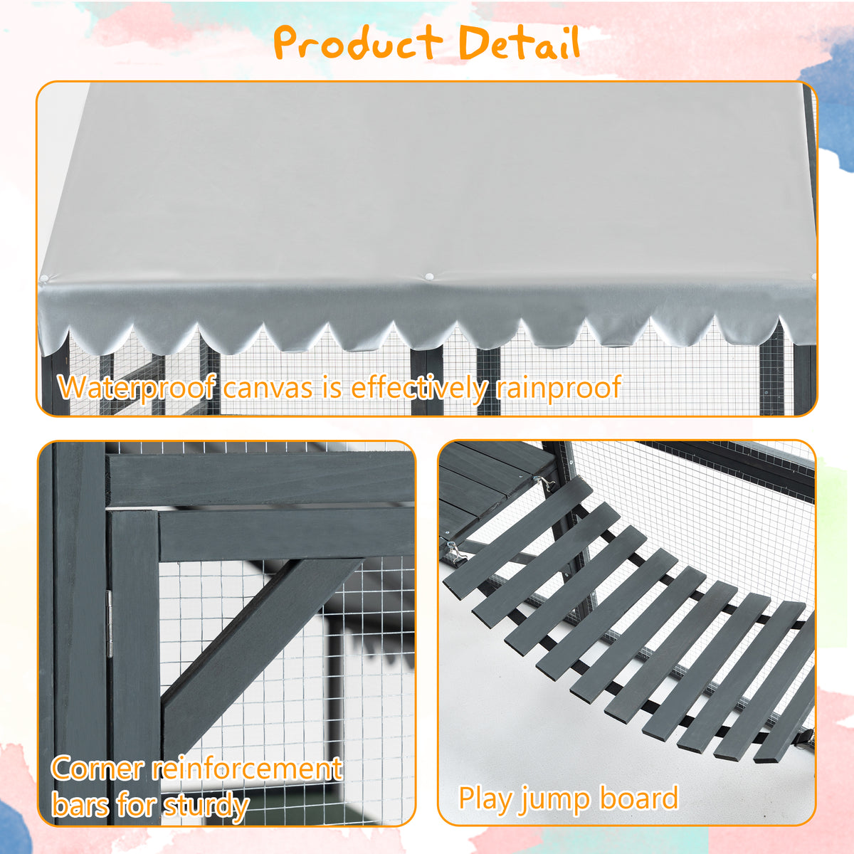 Large Outdoor Cat House, 28ft² Luxury Wooden Cat Run Enclosure Walk in Cat Catio Kitten Condo with 2 Cat Doors, 2 Plaype