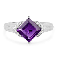 2.55 Carat Genuine Amethyst and White Topaz .925 Sterling Silver Ring
