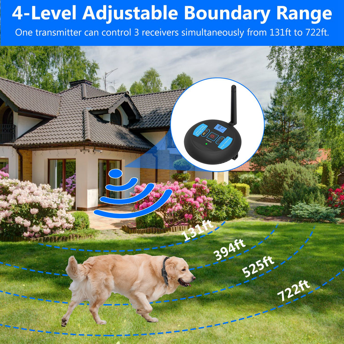 1Set Wireless Electric Dog Fence Pet Shock Boundary Containment System Electric Training Collar For Small Medium Large D
