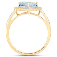 1.58 Carat Genuine Aquamarine and White Diamond 14K Yellow Gold Ring