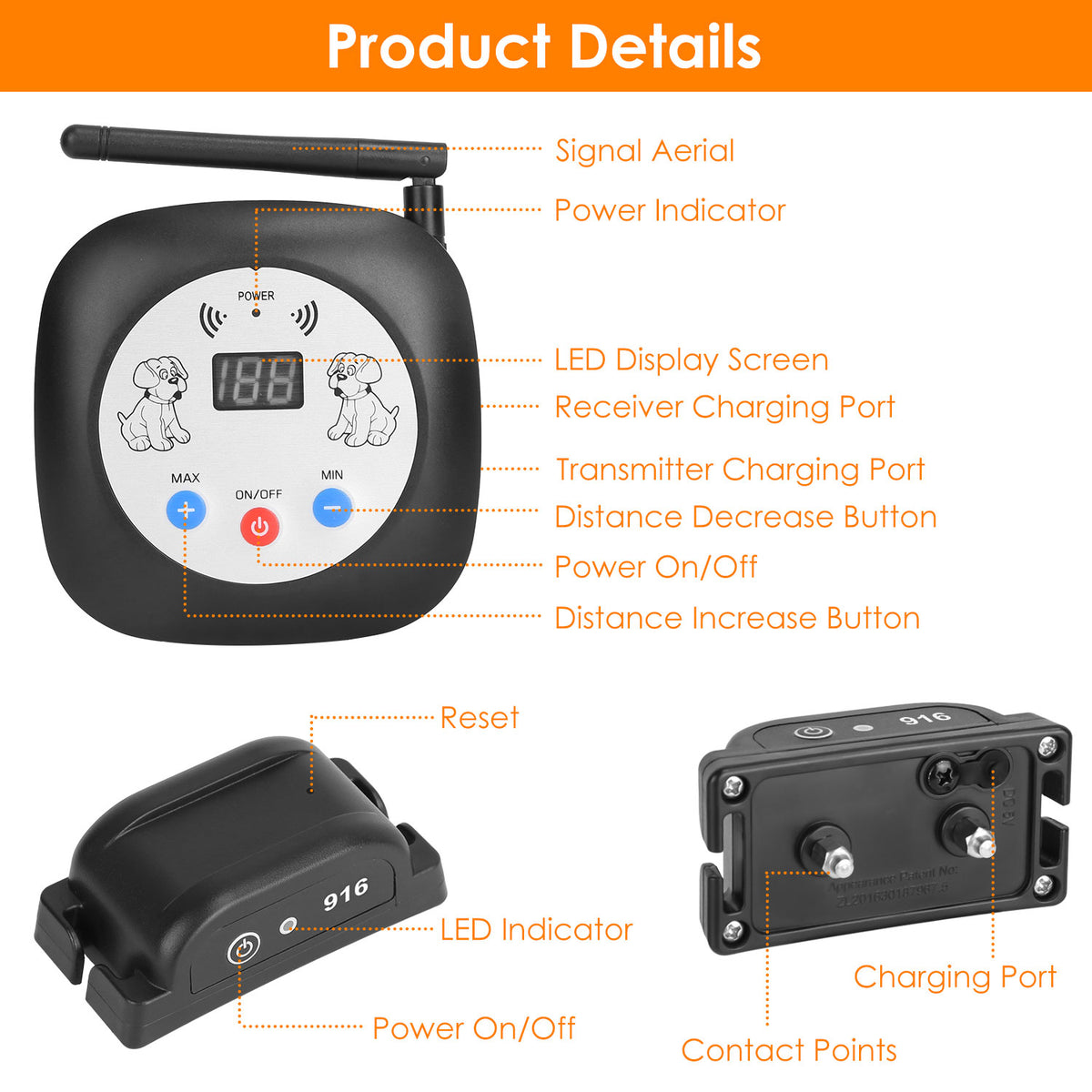 1Set 328FT Electric Wireless Dog Fence System With GPS Location Monitor Collar Receiver Rechargeable Beep Vibration Fenc