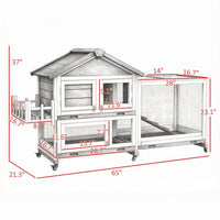 Gray 65" Spacious Wooden Rabbit Hutch: Pet Playpen with Openable Roof for Easy Access & Storage Box for Rabbits