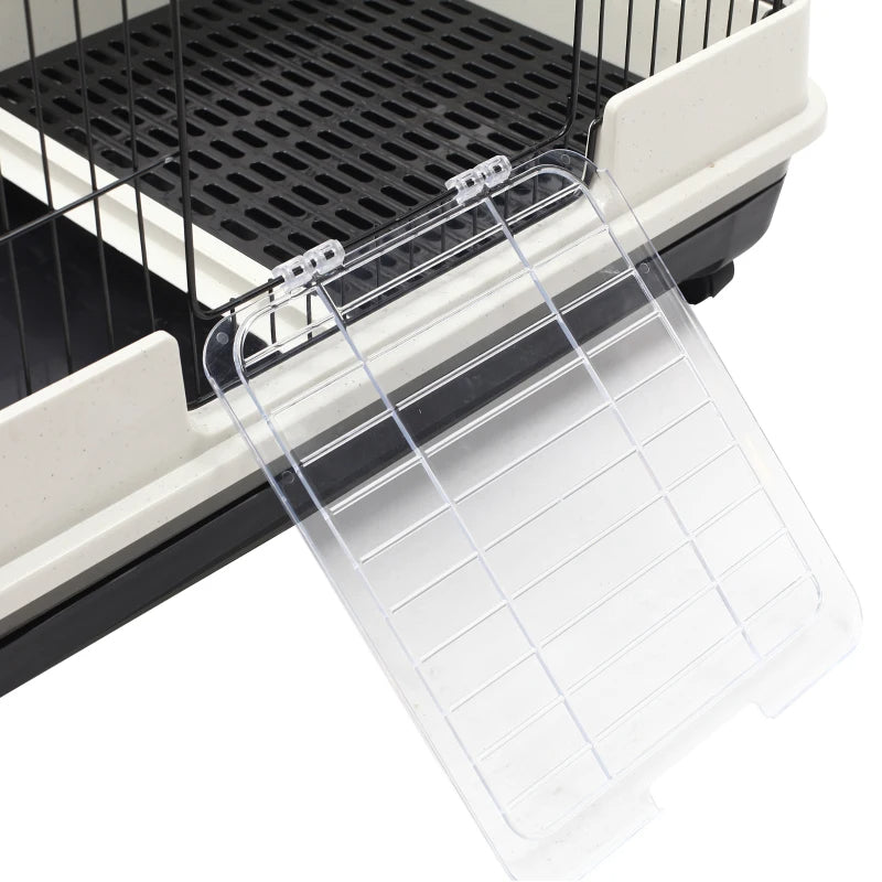 PawHut 2-Level Small Animal Cage Rabbit Hutch With Wheels, Removable Tray, Platform And Ramp For Bunny, Chinchillas, Fer