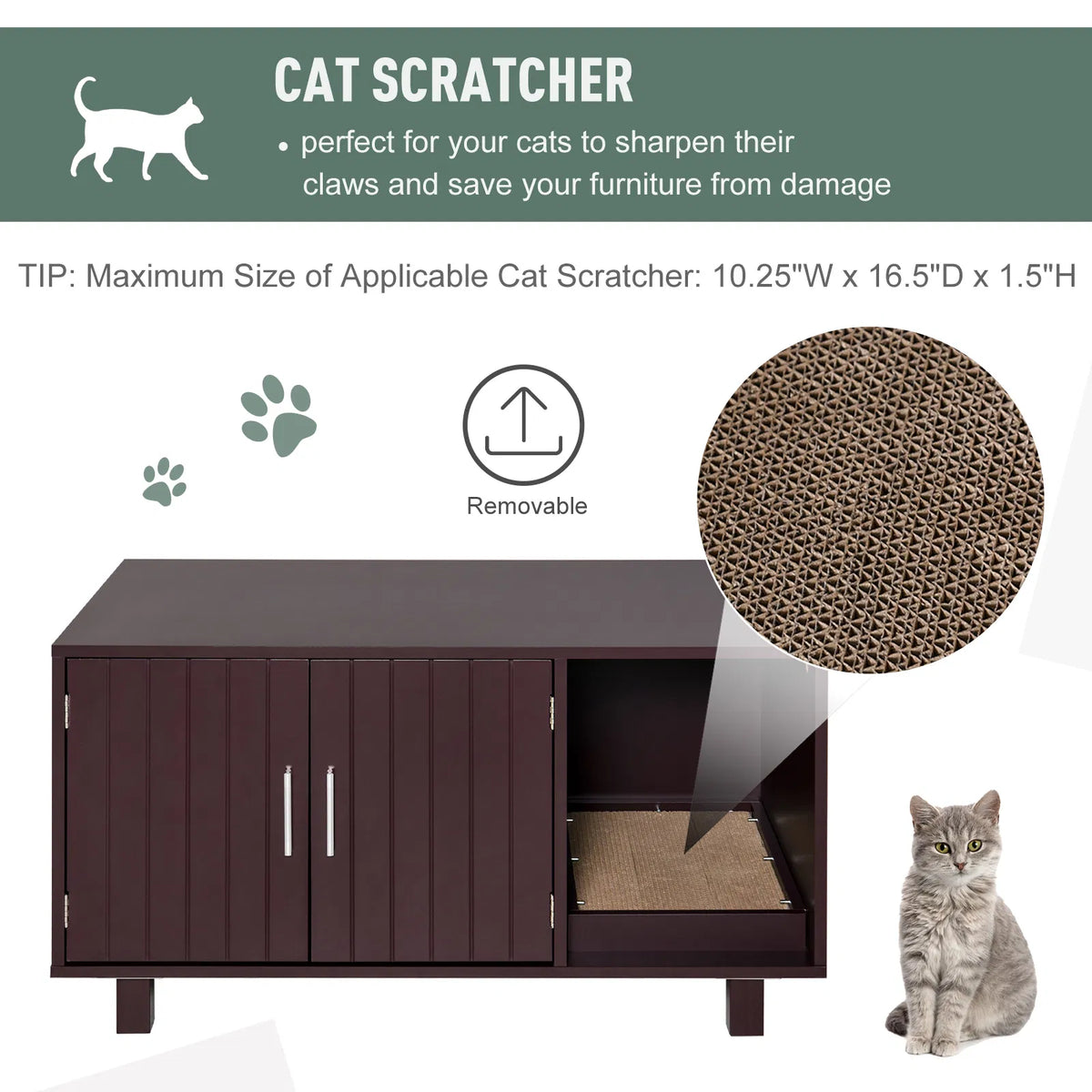 Cat Litter Box Enclosure, Hidden Litter Box Furniture, Cat House End Table Washroom with Scratching Pad, for Indoor Cats