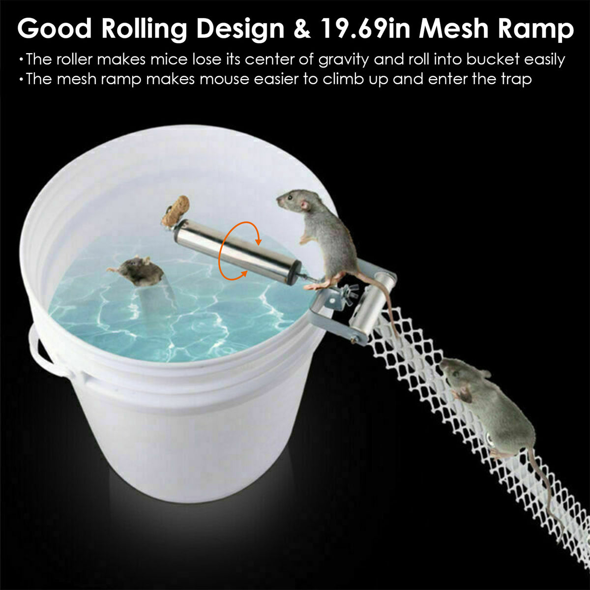 Rolling Mouse Trap With 19.69in Mesh Ramp, Humane Galvanized Metal Rat Trap, Reusable Catch Multiple Mice, Easy To Clean