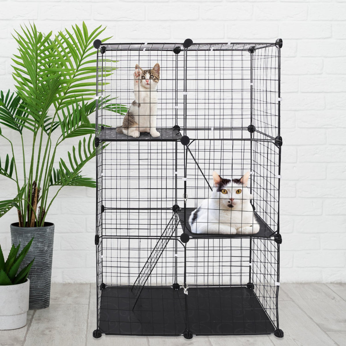 3 Tier Cat Playpen Cage Metal Indoor Cat House Detachable Kitten House With 3 Doors 2 Ladders Large Cat Exercise Place F