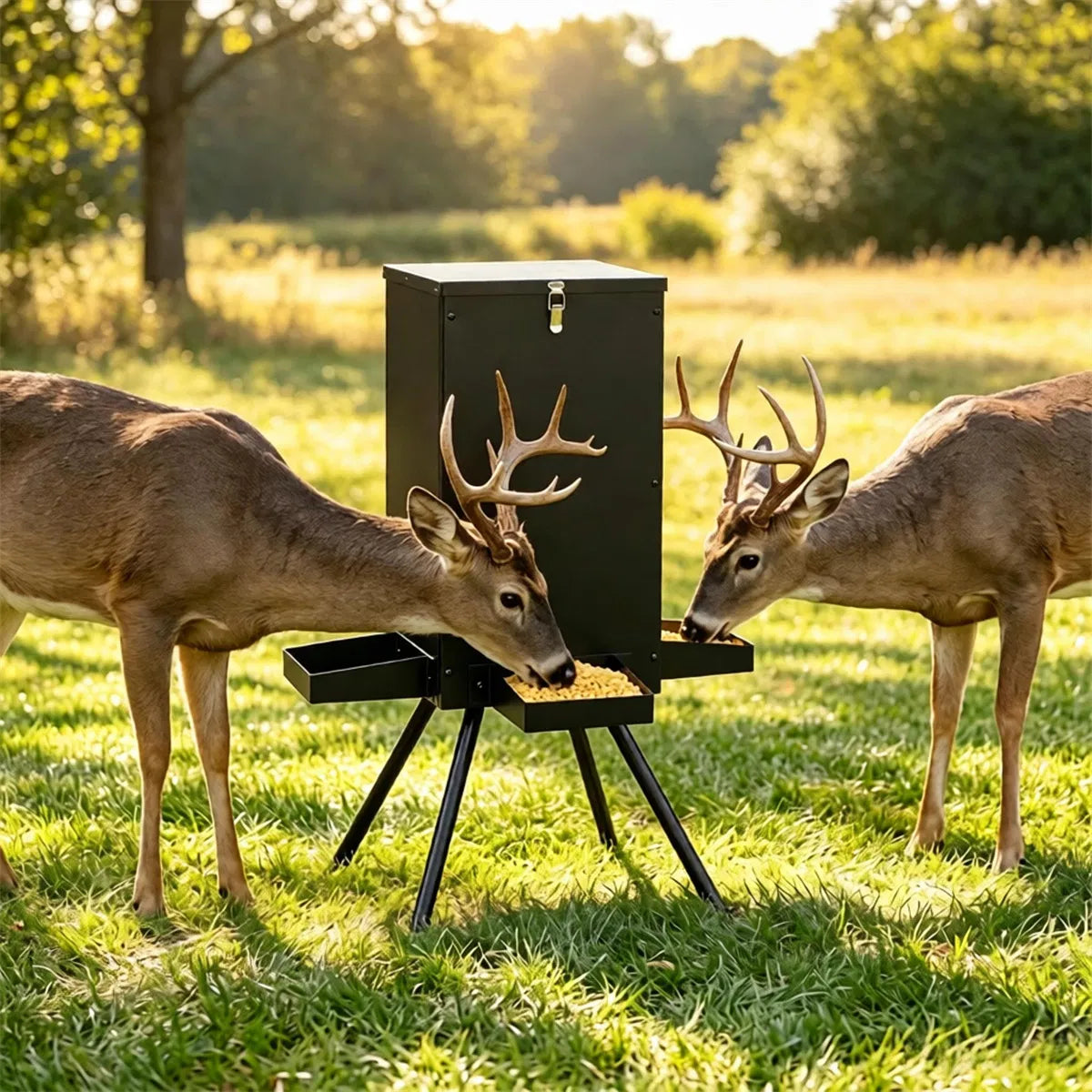14 Gallon Gravity Deer Feeder 50-90 LBS Capacity Galvanized Coated Steel Wildlife Game Feeder with 4 Feeding Trays Locka