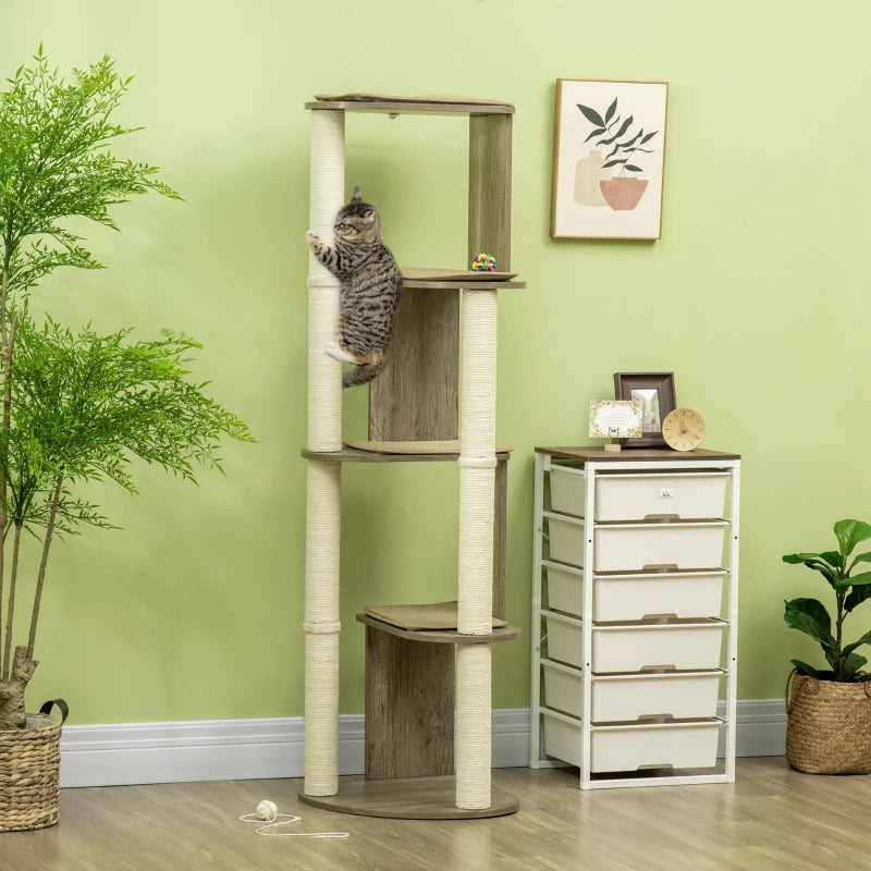 Corner Modern Cat Tree Tall For Climbing, Large Multilevel Cat Tower With Scratching Posts, Small-Fit Kitten Tower With 