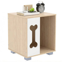 Cat Dog House Dog Bed Side Table Wooden Dog Condo with Bone-shape Window and Thick Metal Legs
