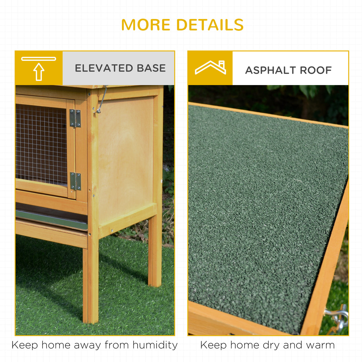 Wooden Rabbit Hutch Bunny Cage with Openable Waterproof Roof, No Leak Tray Solid Fir Wood Build for Rabbits, Chickens, D