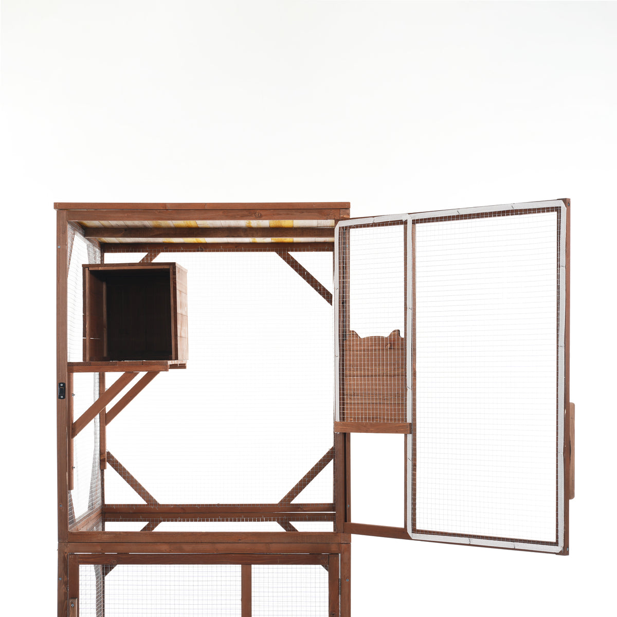 Large 2-Tier Outdoor Wooden Cat Enclosure on Lockable Wheels, Solid Fir Cat Cage with Multi-Level Platforms & Resting Ho