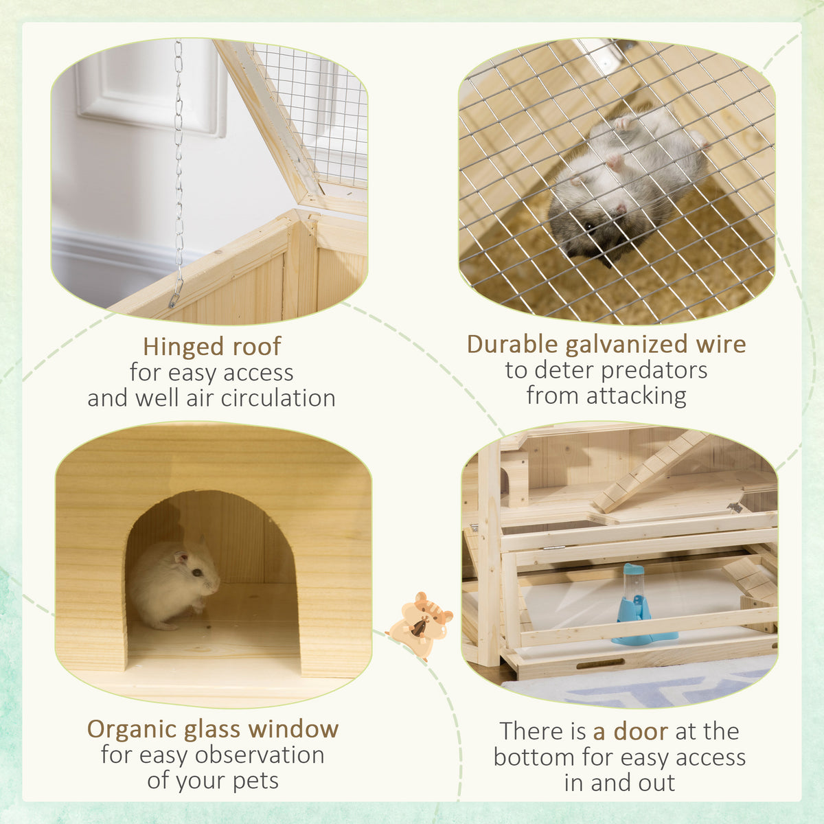 Wooden Large Hamster Cage Small Animal Exercise Play House 3 Tier with Tray, Seesaws, Water Bottle, Activity Center, Nat