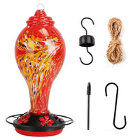 Glass Hummingbird Feeder 33OZ Hand Blown Hummingbird Feeder With 5 Flower Feeding Port Perch Ant Moat Hanging Hook S Hoo