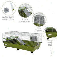 47 Small Animal Cage Chinchilla Guinea Pig Hutch Pet House With Platform Ramp, Food Dish, Wheels, & Water Bottle
