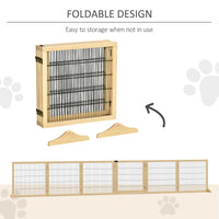 Wooden Pet Gate, 6-Panel Folding Dog Safety Barrier with Support Feet for Small & Medium Dogs, Natural Wood