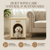 Modern Indoor Wooden Dog House with Removable Cushion – Solid Cedar Pet House for Small Dogs & Cats, Furniture-Grade Sca