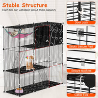 3-Tier Cat Cage Enclosure Indoor Cat Cage Playpen With Hammock Toy Ball Ladder DIY Iron Wire Cat House Kennels Crate For
