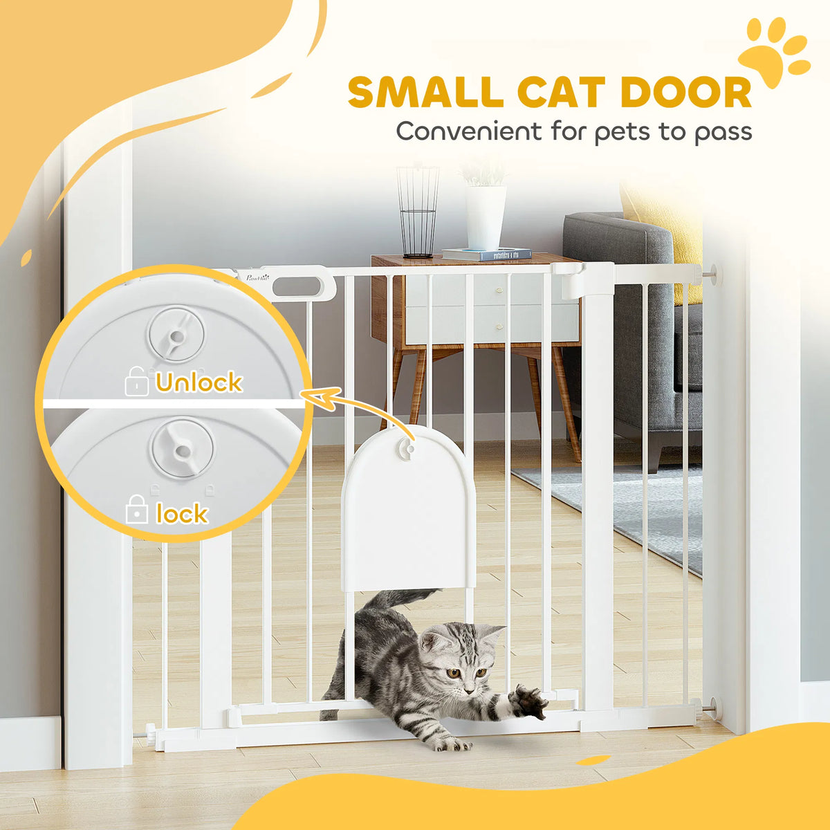 30"-41" Extra Wide Pet Gate Barrier with Small Door, 30"H Dog Gate with Safety Gate Barrier, Stair Pressure Fit, White