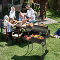 Barrel Charcoal Grill with Offset Smoker, All Metal Outdoor Smoker with Side Table and Wheels for Outdoor Garden Patio a