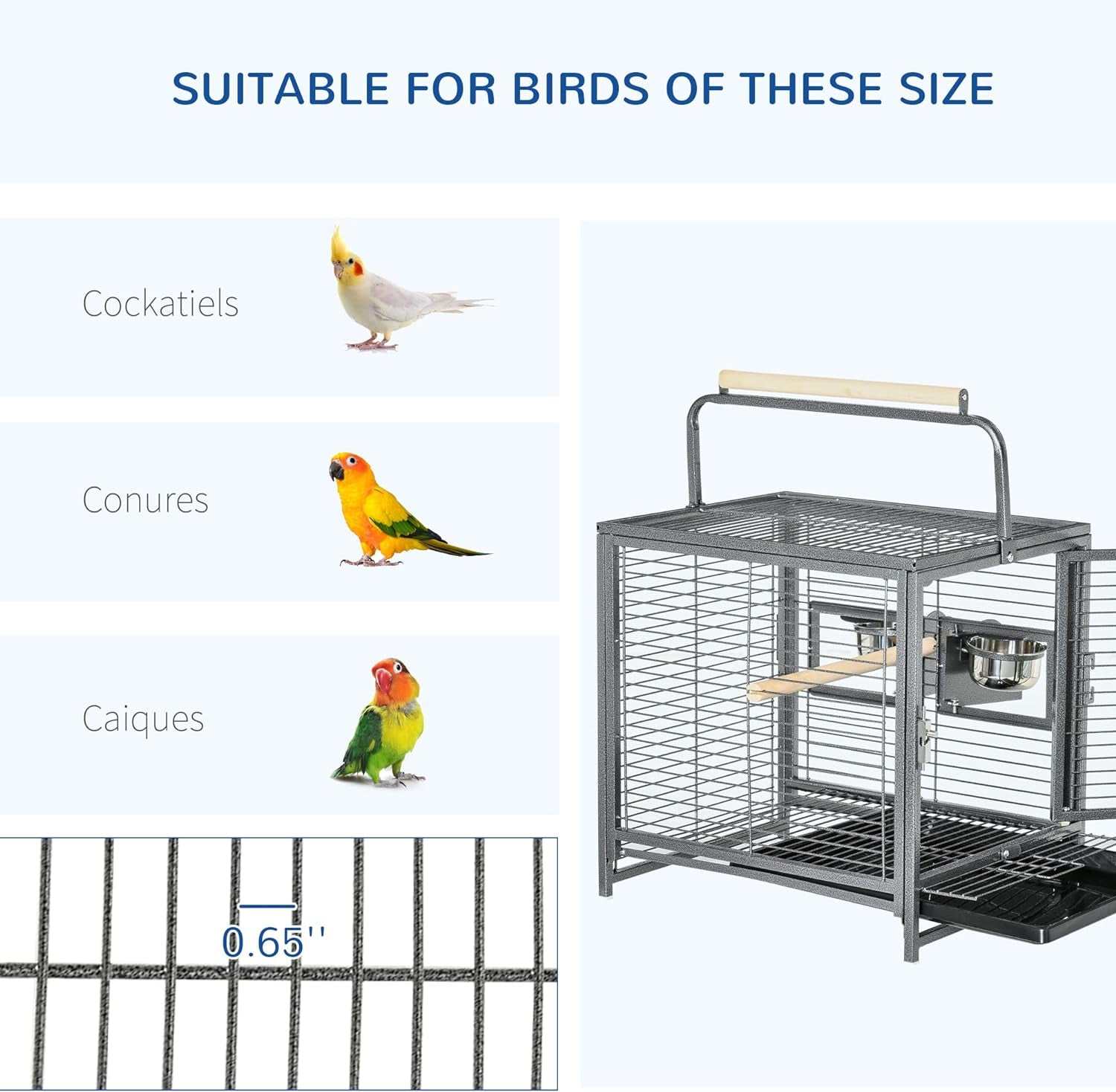 18" Heavy Duty Iron Travel Bird Cage Carrier - BIG FRENCHIES