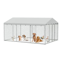 15x10 FT Large Outdoor Dog Kennel with Canopy, Heavy Duty Galvanized Steel Frame, Waterproof Cover, All-Weather Protecti