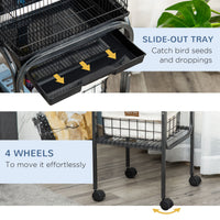45-inch Metal Indoor Bird Cage, Parrot Cage, Bird Aviary with Detachable Rolling Stand, Storage Basket, and Accessories 