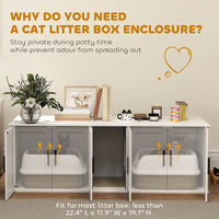 Cat Litter Box Enclosure With Double Room, Scratching Mat For 2 Cats