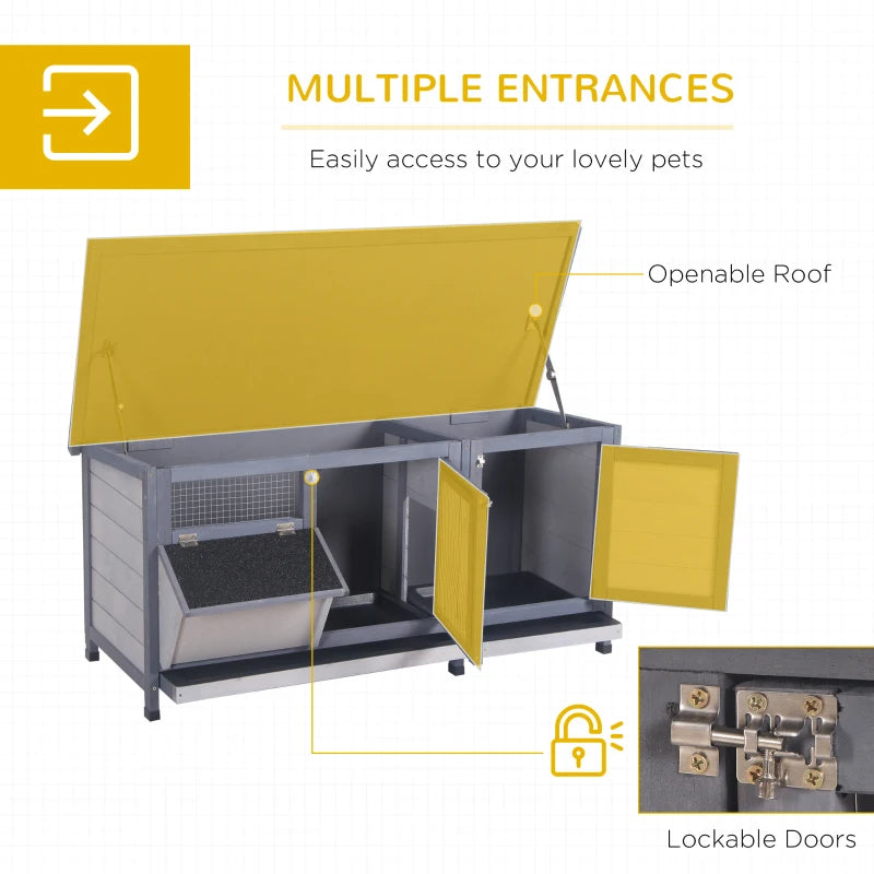 Wooden Rabbit Hutch Bunny Hutch Cage Guinea Pig With Waterproof Roof, No Leak Tray And Feeding Trough, For Rabbits, Chic