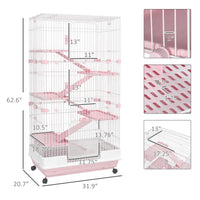 32"L 6-Level Small Animal Cage Rabbit Hutch with Universal Lockable Wheels, Slide-out Tray for Bunny, Chinchillas, Ferre