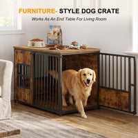 Wooden Dog Crate Furniture, Large Dog Kennel with Storage Top, Indoor Pet Cage