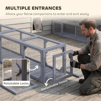 PawHut Wooden Cat Run With Weather Protection, Connecting Inside And Outside, Dark Gray