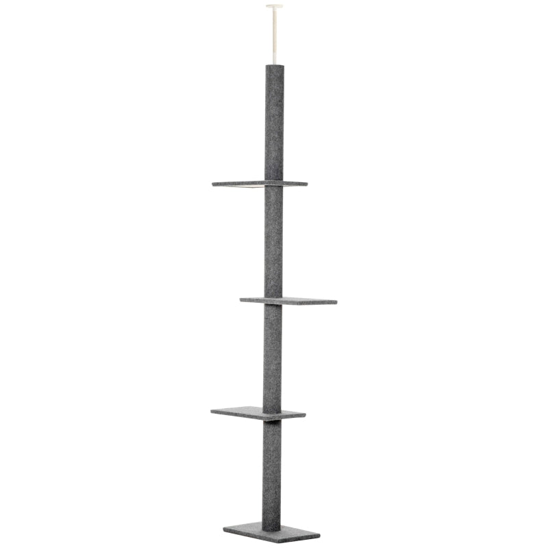 PawHut Floor-to-Ceiling Cat Tree Cat Climbing Tower With Sisal-Covered Scratching Posts Natural Cat Tree Activity Center