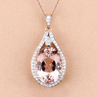 9.31 Carat Genuine Morganite and White Diamond 14K Rose Gold Pendant