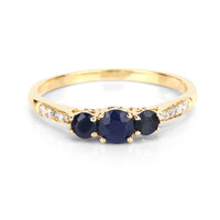 0.56 Carat Genuine Blue Sapphire and White Diamond 14K Yellow Gold Ring