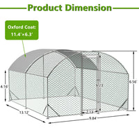 Large Chicken Coop Metal Chicken Run With Waterproof And Anti-UV Cover, Dome Shaped Walk-in Fence Cage Hen House For Out
