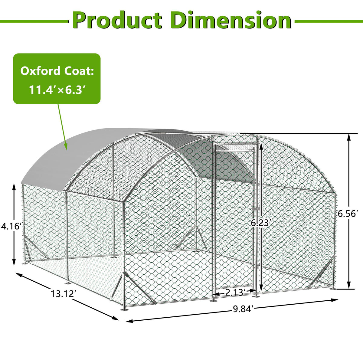 Large Chicken Coop Metal Chicken Run With Waterproof And Anti-UV Cover, Dome Shaped Walk-in Fence Cage Hen House For Out